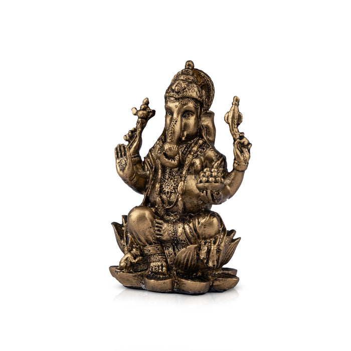 Ganesh Murti - 3 x 2 Inches | Resin Statue/ Brass Polish Ganpati Murti/ Vinayaka Statue for Pooja - Fibre Murties