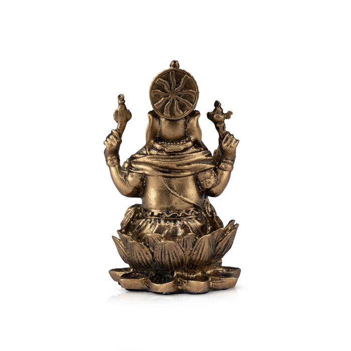 Ganesh Murti - 3 x 2 Inches | Resin Statue/ Brass Polish Ganpati Murti/ Vinayaka Statue for Pooja - Fibre Murties