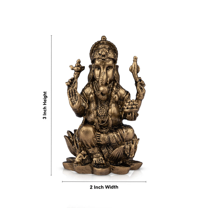 Ganesh Murti - 3 x 2 Inches | Resin Statue/ Brass Polish Ganpati Murti/ Vinayaka Statue for Pooja - Fibre Murties