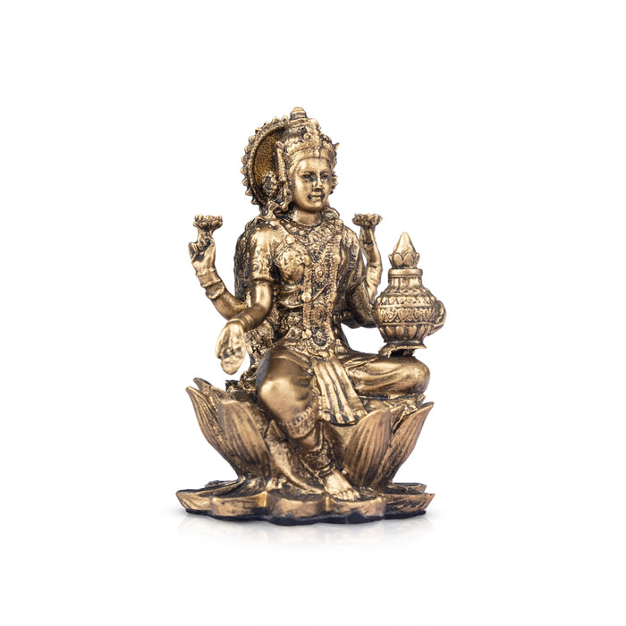 Lakshmi Idol - 3 x 2 Inches | Resin Statue/ Brass Polish Laxmi Murti/ Laxmi Idol for Pooja - Fibre Murties