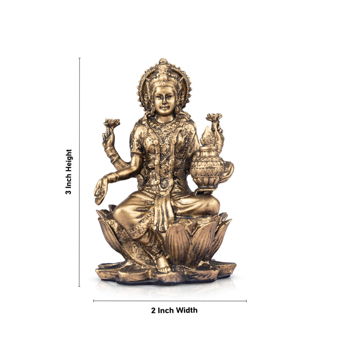 Lakshmi Idol - 3 x 2 Inches | Resin Statue/ Brass Polish Laxmi Murti/ Laxmi Idol for Pooja - Fibre Murties
