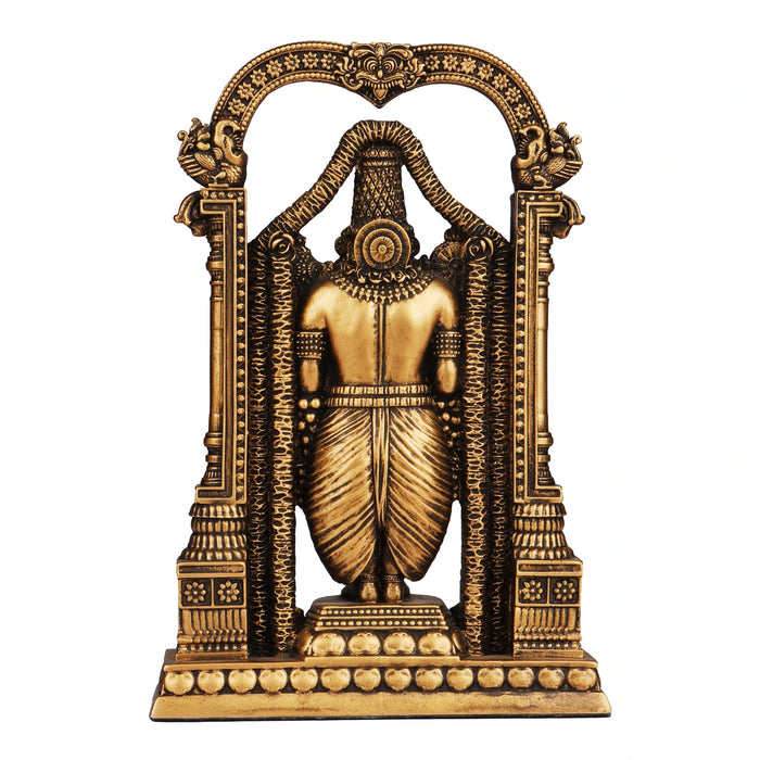 Balaji Murti - 8 Inch | Resin Tirupati Balaji Idol/ Brass Polish Balaji Statue for Pooja/ Assorted Design - Fibre Murties