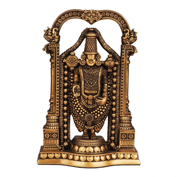 Balaji Murti - 8 Inch | Resin Tirupati Balaji Idol/ Brass Polish Balaji Statue for Pooja/ Assorted Design - Fibre Murties
