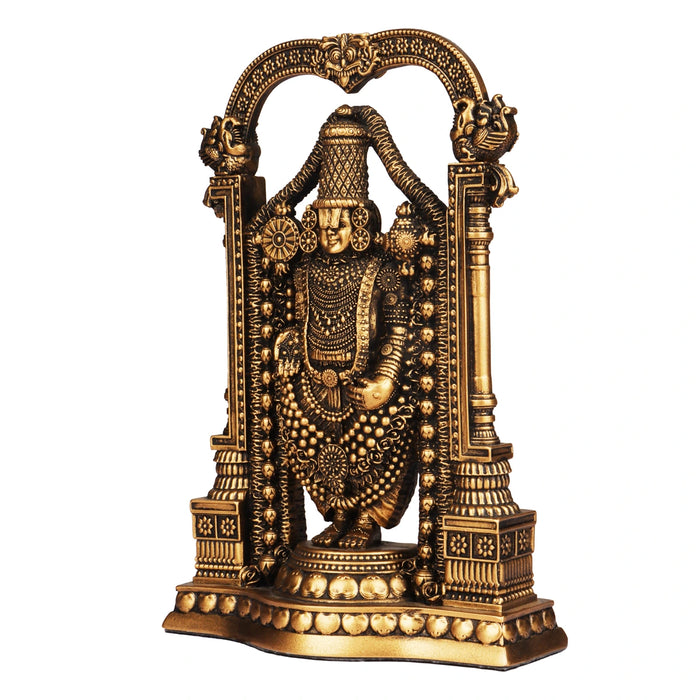 Balaji Murti - 8 Inch | Resin Tirupati Balaji Idol/ Brass Polish Balaji Statue for Pooja/ Assorted Design - Fibre Murties