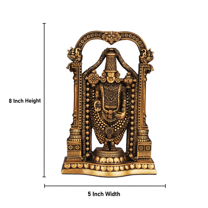 Balaji Murti - 8 Inch | Resin Tirupati Balaji Idol/ Brass Polish Balaji Statue for Pooja/ Assorted Design - Fibre Murties