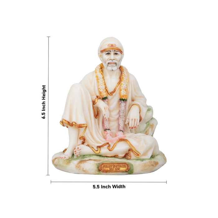 Saibaba Statue - 6.5 x 5.5 Inches | Resin Statue/ Sai Baba Vigraham for Pooja/ 1.205 Kgs Approx