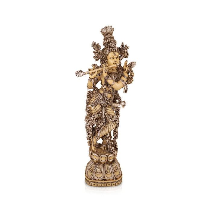 Painted Standing Krishna Murti - 30 x 9 Inches |Silver Krishna Idol/ Lord Krishna Statue For Home Decor - Fibre Murties