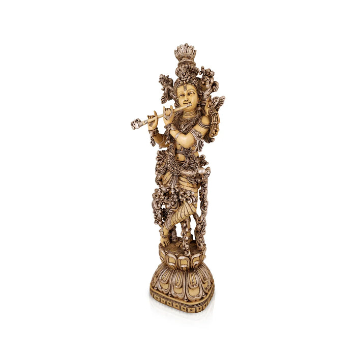 Painted Standing Krishna Murti - 30 x 9 Inches |Silver Krishna Idol/ Lord Krishna Statue For Home Decor - Fibre Murties