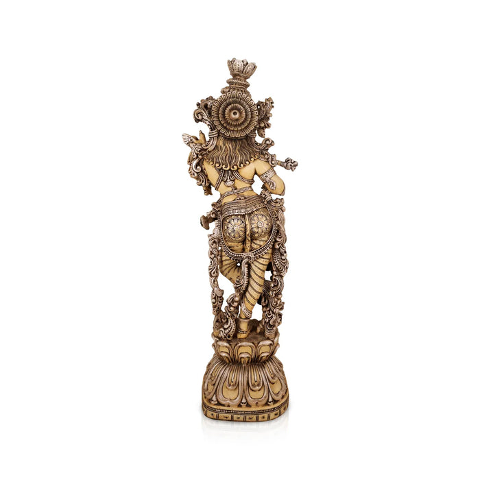 Painted Standing Krishna Murti - 30 x 9 Inches |Silver Krishna Idol/ Lord Krishna Statue For Home Decor - Fibre Murties