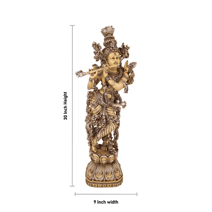 Painted Standing Krishna Murti - 30 x 9 Inches |Silver Krishna Idol/ Lord Krishna Statue For Home Decor - Fibre Murties