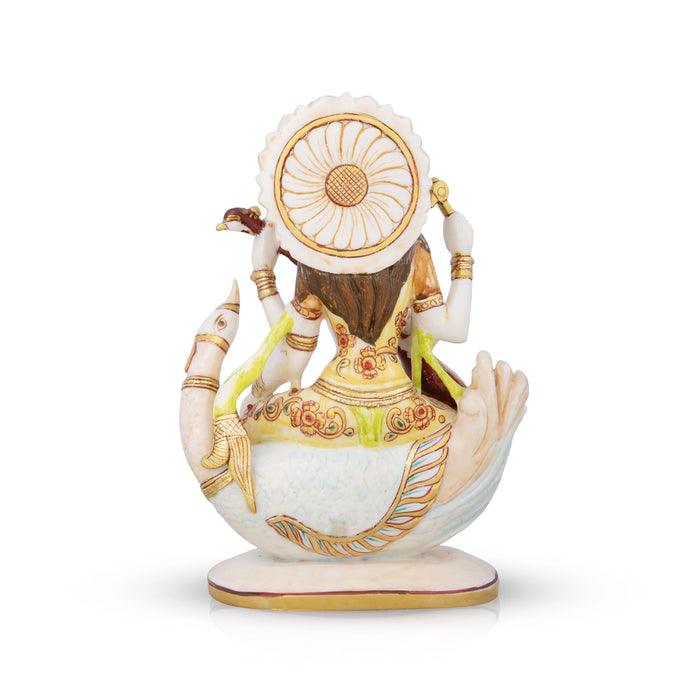 Saraswati Murti - 8 x 7.5 Inches | Saraswati Idol Sitting On Swan/ Resin Statue for Pooja/ 1.040 Kgs Approx - Fibre Murties