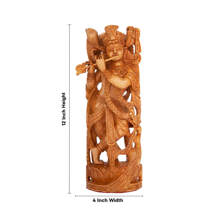 Krishna Murti - 12 x 4 Inches | Wooden Statue/ Krishna Statue/ Krishna Idol for Pooja