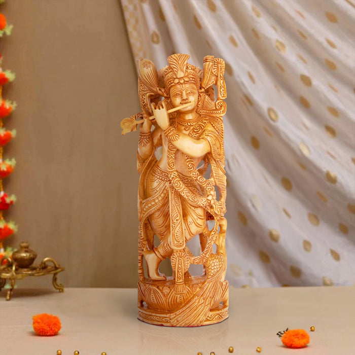 Krishna Murti - 12 x 4 Inches | Wooden Statue/ Krishna Statue/ Krishna Idol for Pooja