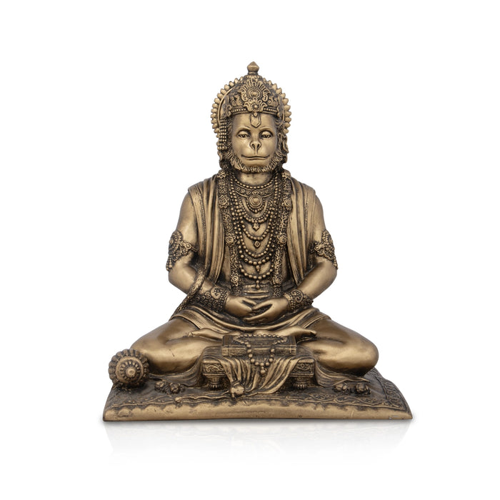 Anjaneya Statue - 7 x 6 Inches | Resin Statue/ Brass Polish Hanuman Statue for Pooja/ 1.485 Kgs Approx - Fibre Murties