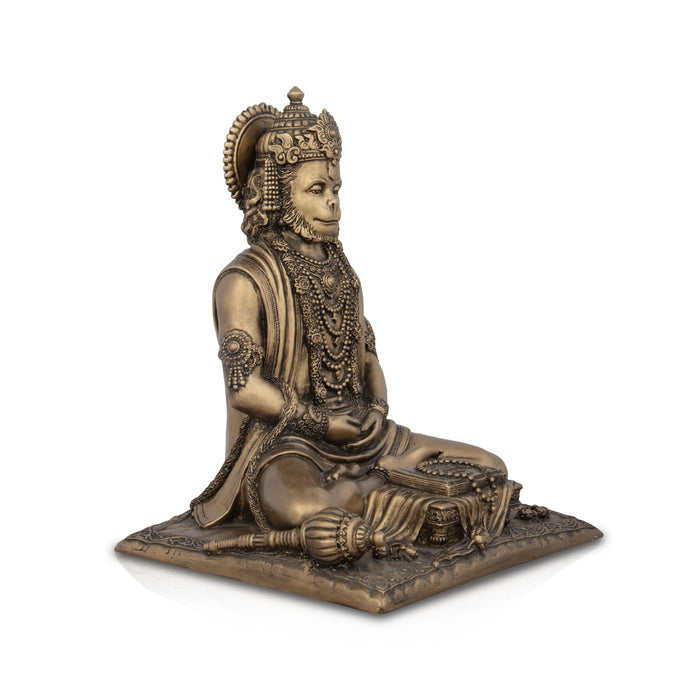 Anjaneya Statue - 7 x 6 Inches | Resin Statue/ Brass Polish Hanuman Statue for Pooja/ 1.485 Kgs Approx - Fibre Murties