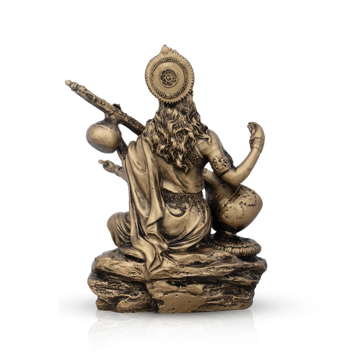 Saraswati Murti - 6 x 4 Inches | Resin Statue/ Brass Polish Saraswati Idol for Pooja/ 445 Gms Approx - Fibre Murties