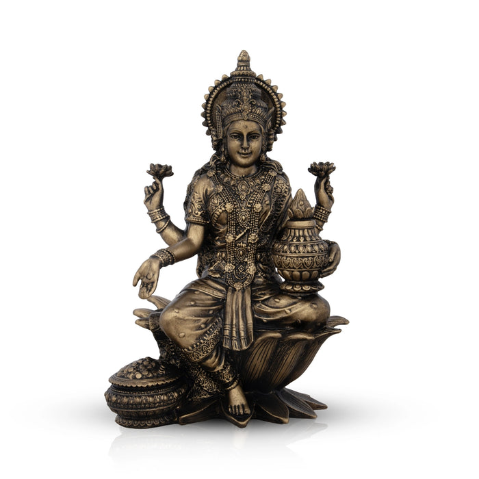 Lakshmi Idol - 7 x 5 Inches | Resin Statue/ Brass Polish Lakshmi Murti for Pooja/ 600 Gms Approx - Fibre Murties