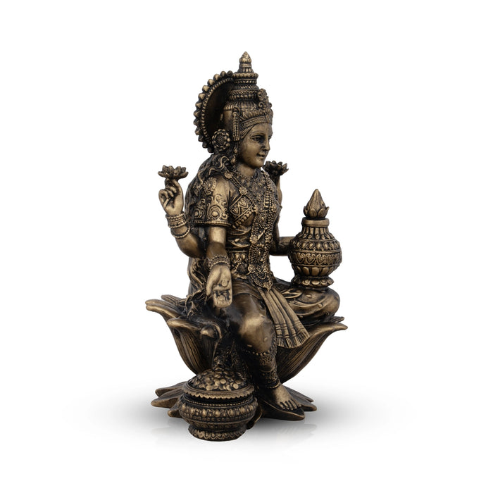 Lakshmi Idol - 7 x 5 Inches | Resin Statue/ Brass Polish Lakshmi Murti for Pooja/ 600 Gms Approx - Fibre Murties