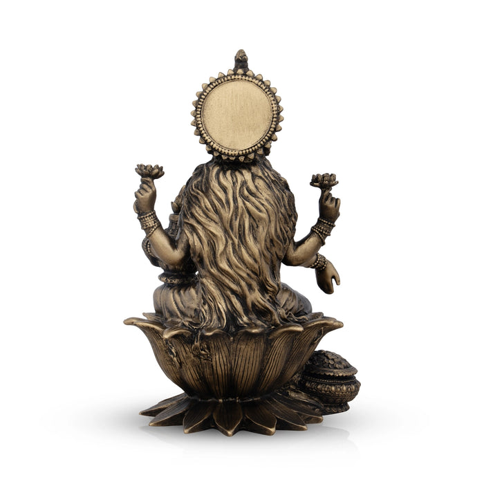 Lakshmi Idol - 7 x 5 Inches | Resin Statue/ Brass Polish Lakshmi Murti for Pooja/ 600 Gms Approx - Fibre Murties