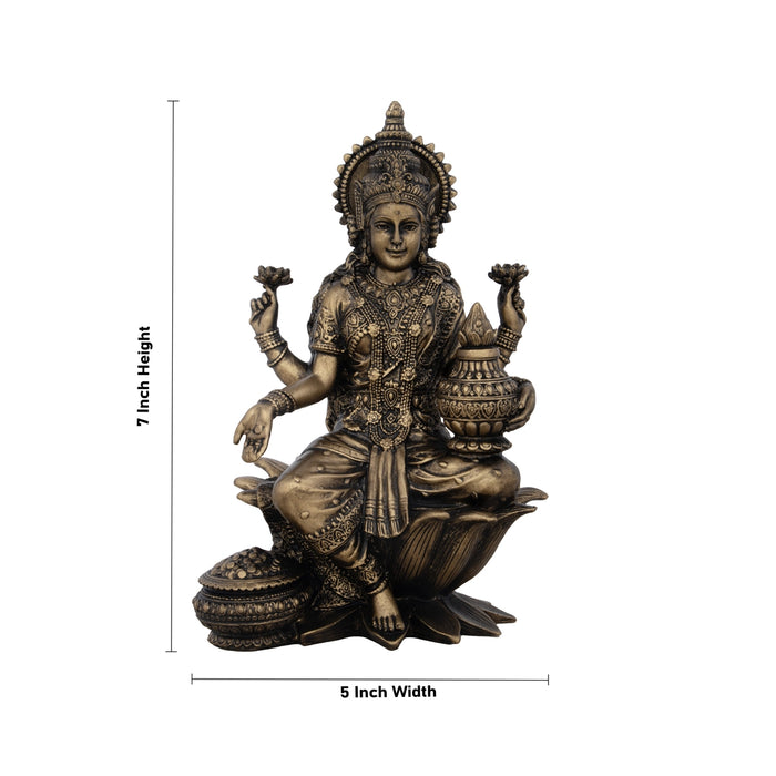 Lakshmi Idol - 7 x 5 Inches | Resin Statue/ Brass Polish Lakshmi Murti for Pooja/ 600 Gms Approx - Fibre Murties