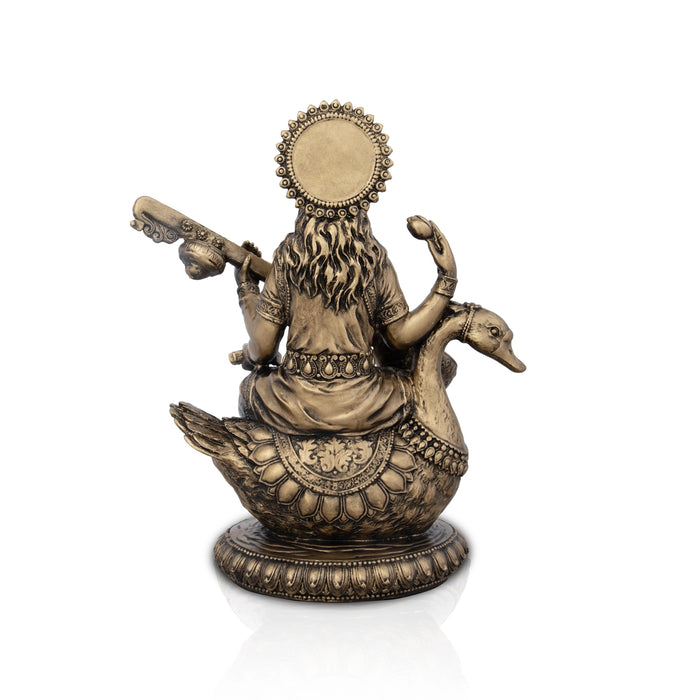 Saraswati Murti - 8 x 7 Inches | Resin Statue/ Brass Polish Saraswati Idol for Pooja/ 995 Gms Approx - Fibre Murties