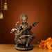 Saraswati Murti - 8 x 7 Inches | Resin Statue/ Brass Polish Saraswati Idol for Pooja/ 995 Gms Approx - Fibre Murties