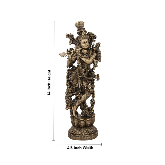 Radha Krishna Statue Pair - 14 x 4.5 Inches | Resin Statue/ Brass Polish Radha Krishna Idol for Pooja/ 2.525 Kgs - Fibre Murties