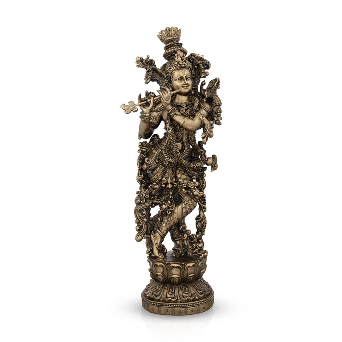 Radha Krishna Statue Pair - 14 x 4.5 Inches | Resin Statue/ Brass Polish Radha Krishna Idol for Pooja/ 2.525 Kgs - Fibre Murties