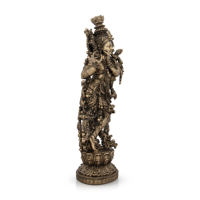 Radha Krishna Statue Pair - 14 x 4.5 Inches | Resin Statue/ Brass Polish Radha Krishna Idol for Pooja/ 2.525 Kgs - Fibre Murties