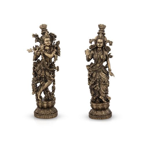 Radha Krishna Statue Pair - 14 x 4.5 Inches | Resin Statue/ Brass Polish Radha Krishna Idol for Pooja/ 2.525 Kgs - Fibre Murties