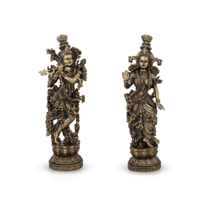 Radha Krishna Statue Pair - 14 x 4.5 Inches | Resin Statue/ Brass Polish Radha Krishna Idol for Pooja/ 2.525 Kgs - Fibre Murties