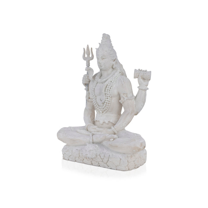 Shiva Statue Sitting On Base - 8 X 6 Inches | Resin Statue/ White Colour Shiv Statue For Home Decor And Pooja - Fibre Murties