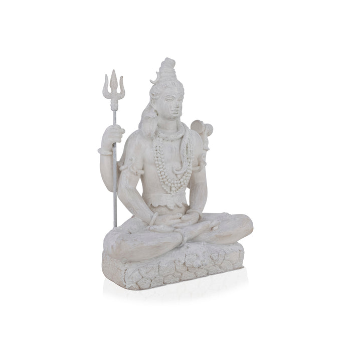 Shiva Statue Sitting On Base - 8 X 6 Inches | Resin Statue/ White Colour Shiv Statue For Home Decor And Pooja - Fibre Murties