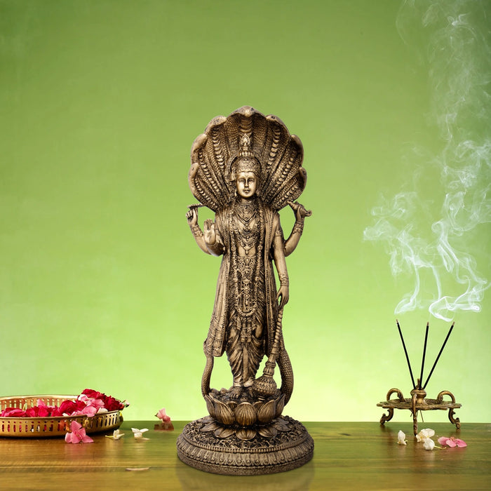 Vishnu Murti - 12 x 5 Inches | Resin Statue/ Brass Polish Vishnu Idol for Pooja/ 1.500 Kgs Approx