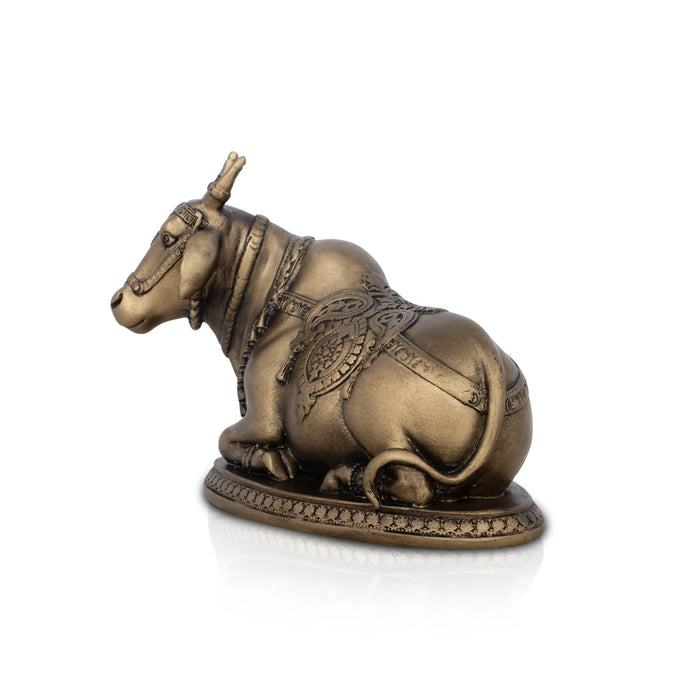 Nandi Statue - 4.5 x 5.5 Inches | Resin Statue/ Brass Polish Nandi Murti for Pooja/ 650 Gms Approx