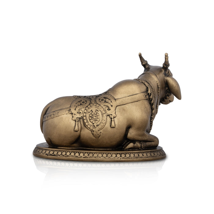 Nandi Statue - 4.5 x 5.5 Inches | Resin Statue/ Brass Polish Nandi Murti for Pooja/ 650 Gms Approx