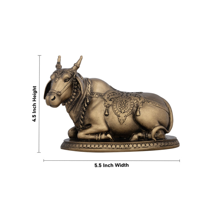 Nandi Statue - 4.5 x 5.5 Inches | Resin Statue/ Brass Polish Nandi Murti for Pooja/ 650 Gms Approx