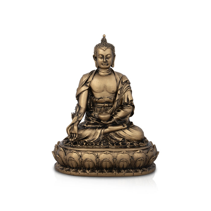 Buddha Statue - 6 x 4 Inches | Resin Statue/ Buddha Idol/ Brass Polish Buddha Murti for Pooja/ 480 Gms Approx