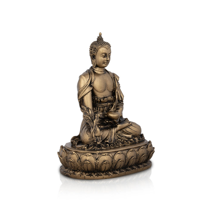 Buddha Statue - 6 x 4 Inches | Resin Statue/ Buddha Idol/ Brass Polish Buddha Murti for Pooja/ 480 Gms Approx