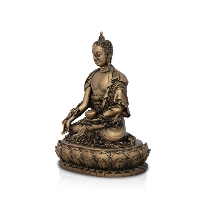 Buddha Statue - 6 x 4 Inches | Resin Statue/ Buddha Idol/ Brass Polish Buddha Murti for Pooja/ 480 Gms Approx