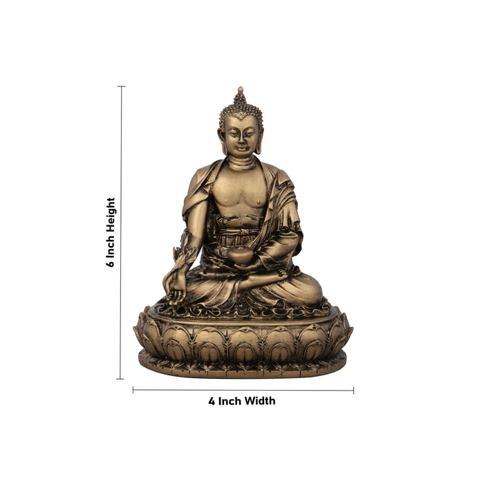 Buddha Statue - 6 x 4 Inches | Resin Statue/ Buddha Idol/ Brass Polish Buddha Murti for Pooja/ 480 Gms Approx