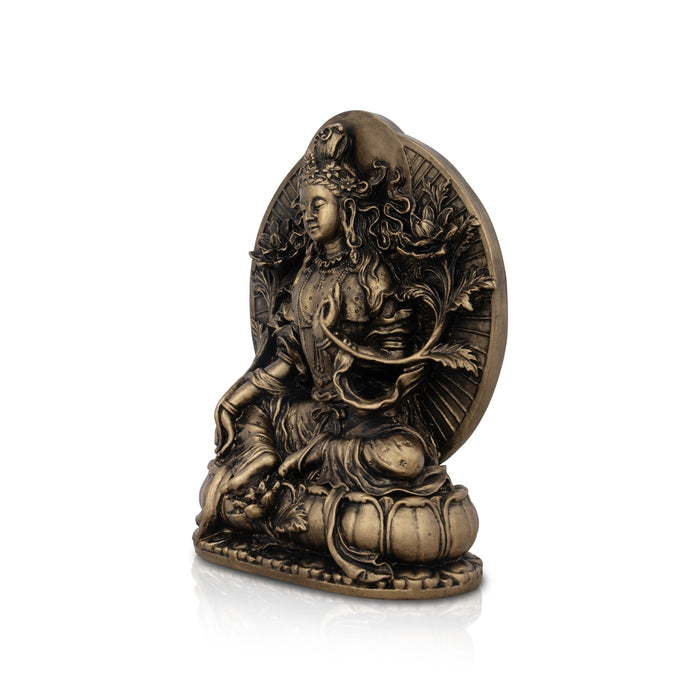 Tara Murti - 8 x 5.5 Inches | Resin Statue/ Brass Polish Tara Statue/ Tara Idol for Pooja/ 1.170 Kgs Approx