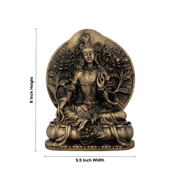 Tara Murti - 8 x 5.5 Inches | Resin Statue/ Brass Polish Tara Statue/ Tara Idol for Pooja/ 1.170 Kgs Approx