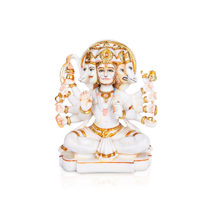 Five Face Hanuman Murti - 11 x 10 Inches | Painting Brass Statue / Anjaneyar Sculpture For Home Decor - Brass Murties