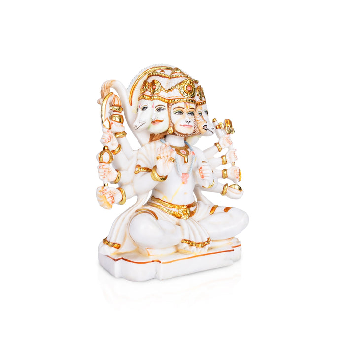 Five Face Hanuman Murti - 11 x 10 Inches | Painting Brass Statue / Anjaneyar Sculpture For Home Decor - Brass Murties