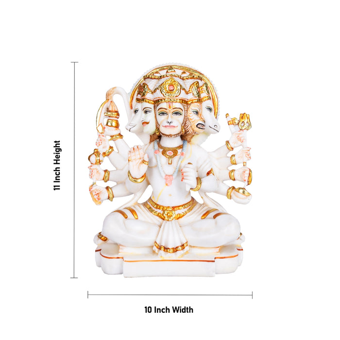 Five Face Hanuman Murti - 11 x 10 Inches | Painting Brass Statue / Anjaneyar Sculpture For Home Decor - Brass Murties