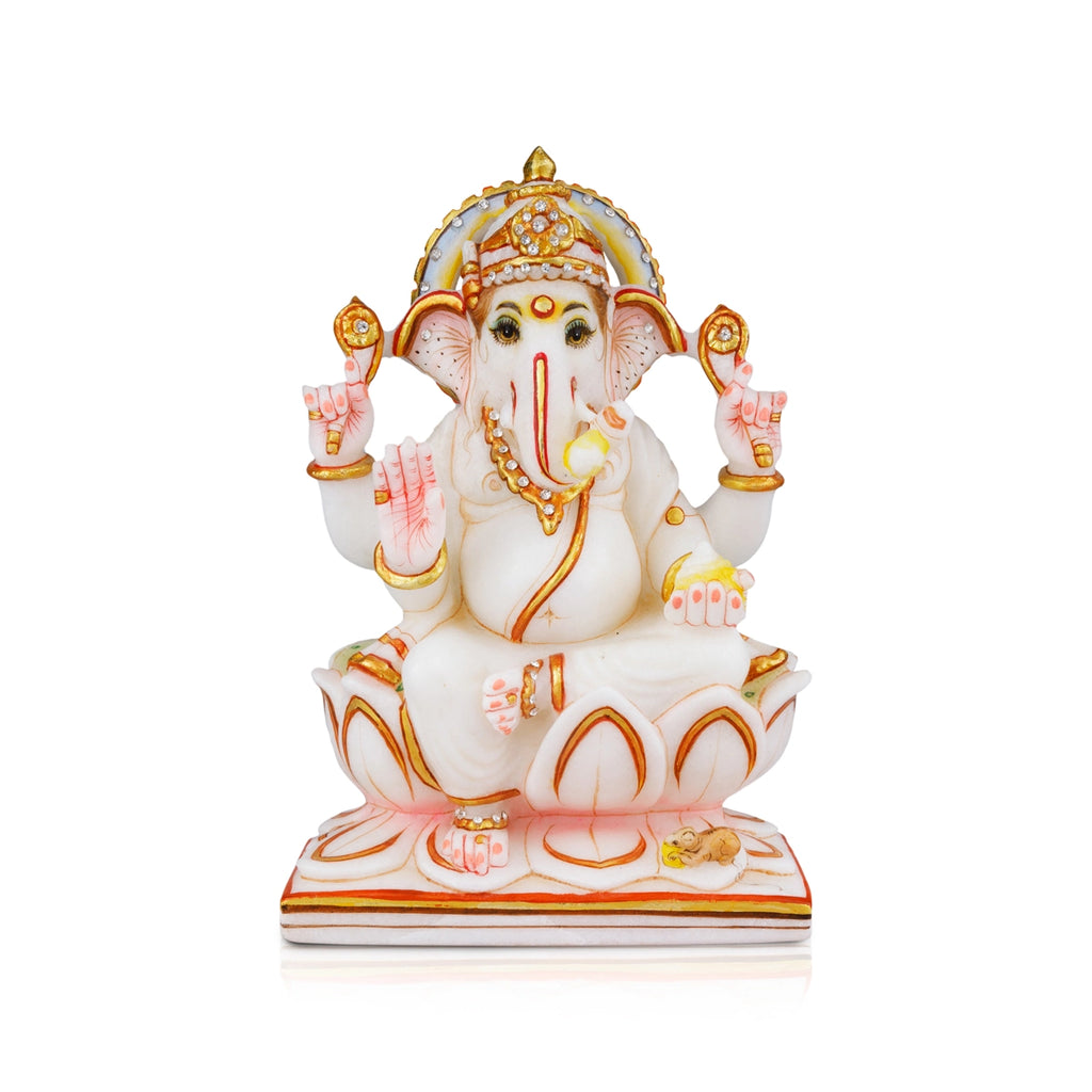 Ganesh Murti - 8 x 5.5 Inches | Vinayagar Statue/ Marble Dust Murti/ Painted Ganpati Statue for Pooja