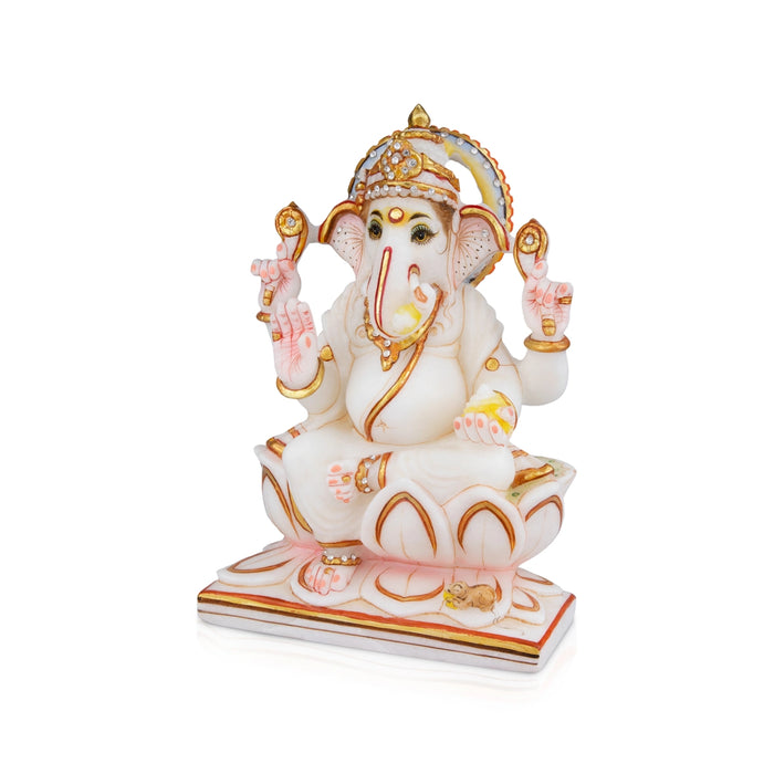 Ganesh Murti - 8 x 5.5 Inches | Vinayagar Statue/ Marble Dust Murti/ Painted Ganpati Statue for Pooja