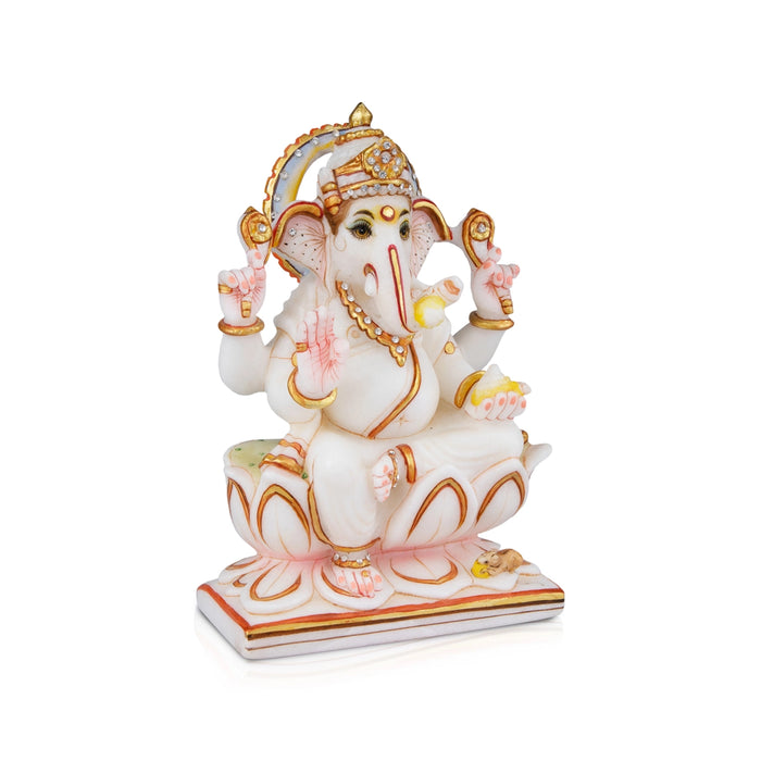 Ganesh Murti - 8 x 5.5 Inches | Vinayagar Statue/ Marble Dust Murti/ Painted Ganpati Statue for Pooja