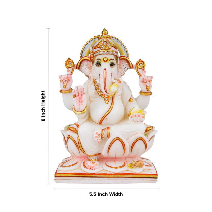 Ganesh Murti - 8 x 5.5 Inches | Vinayagar Statue/ Marble Dust Murti/ Painted Ganpati Statue for Pooja